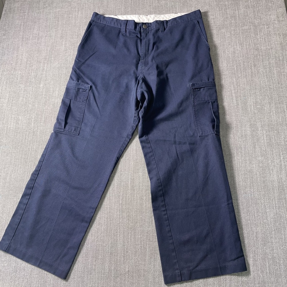 Dickies Premium Industrial Cargo Work Pants Mens 38x30 Blue Relaxed Fit Wide Leg